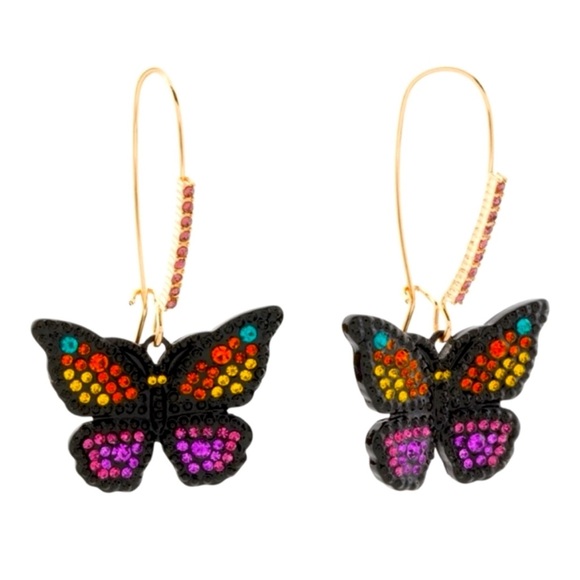 NWT 🖤🦋🖤 Betsey Johnson Pavé Butterfly Earrings Black Multicolor Crystals - Picture 3 of 16
